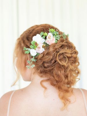 Bella-Moon-Alicia-Porras-red-head-bridesmaid-updo-flowers